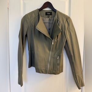 Ever New Olive Green Asymmetrical Faux leather Jacket